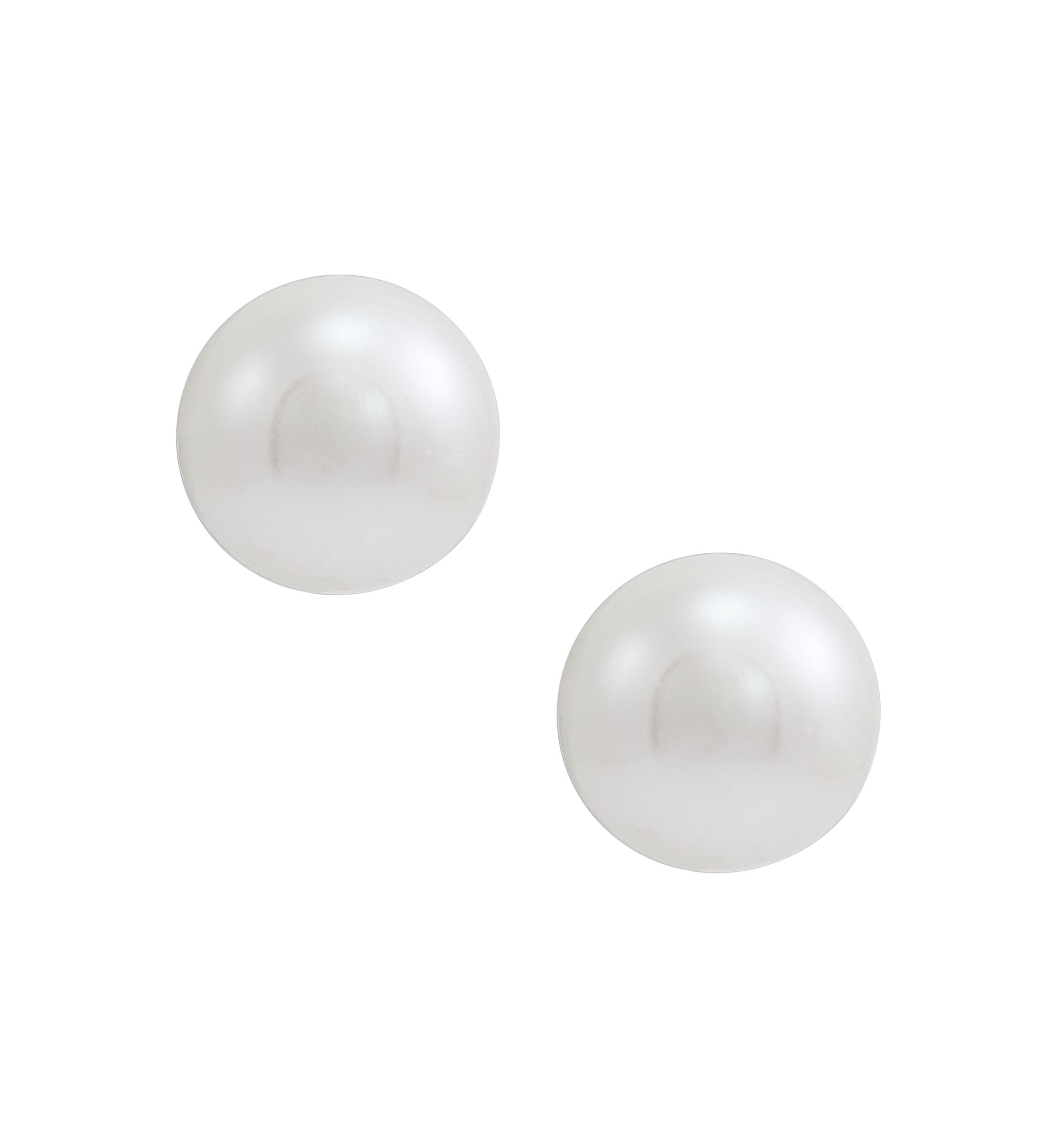 White Button Freshwater Pearl Stud Earrings in 14K Yellow Gold
