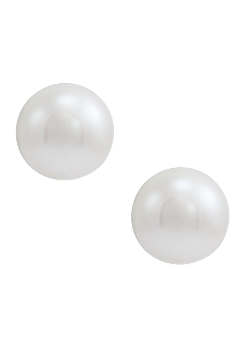White Button Freshwater Pearl Stud Earrings in 14K Yellow Gold