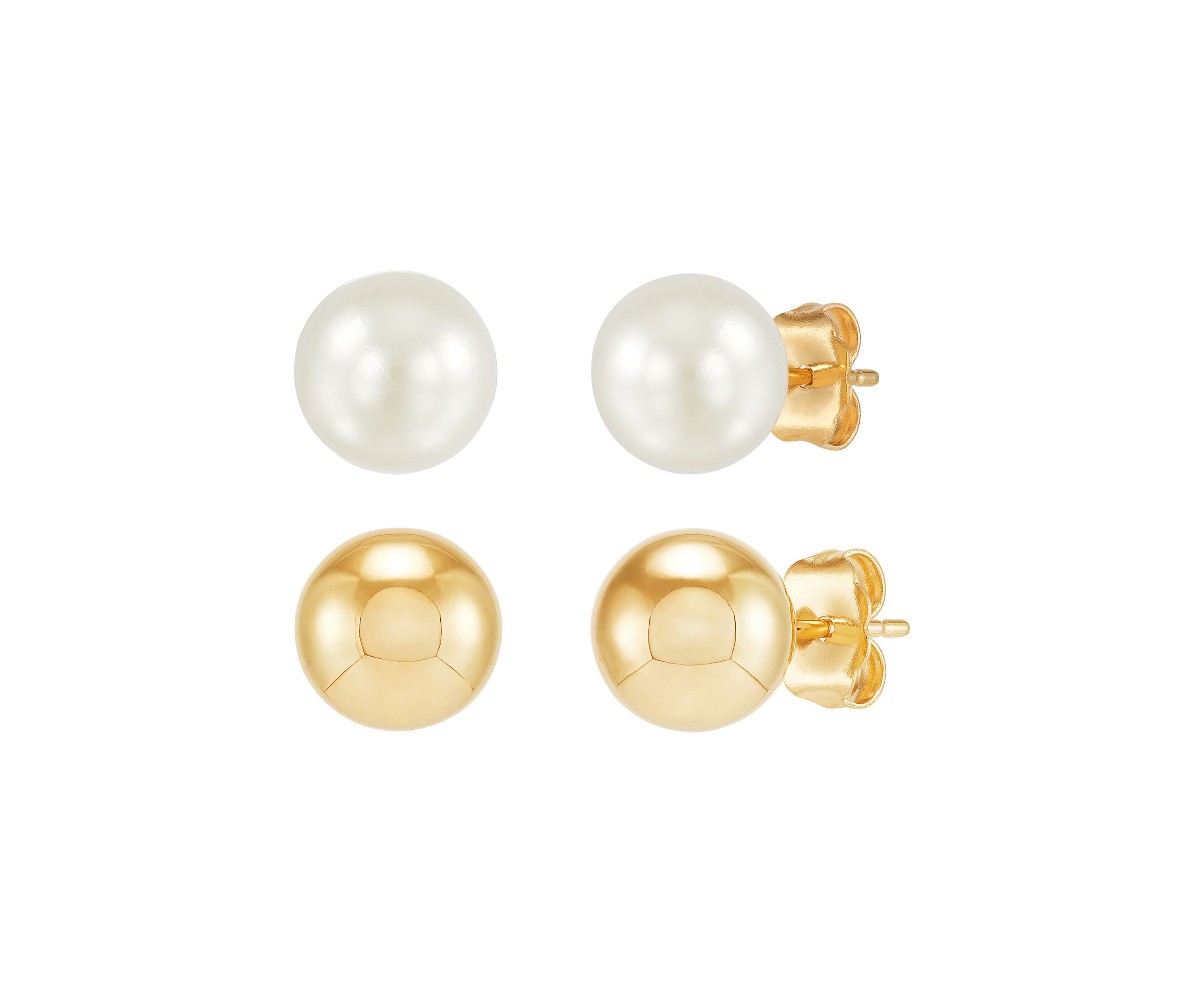 Pearl and Gold Ball Earring Set in 14K Yellow Gold
