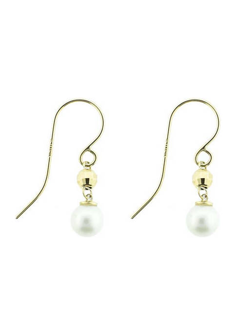 Drop Bead with 6-6.5 Millimeter White Pearl Earrings in 10K Yellow Gold