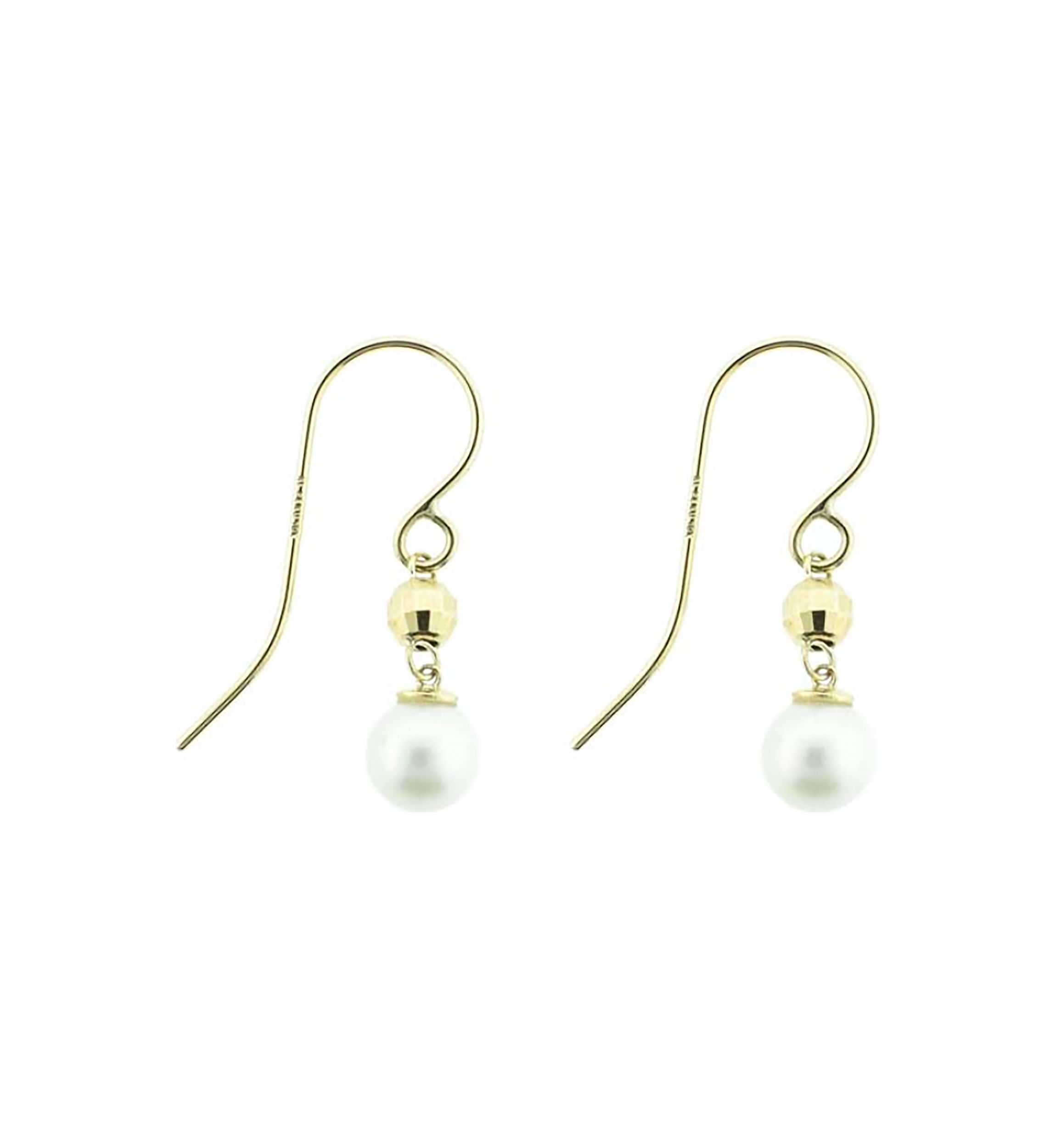 Drop Bead with 6-6.5 Millimeter White Pearl Earrings in 10K Yellow Gold