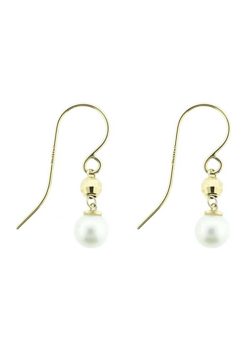 Drop Bead with 6-6.5 Millimeter White Pearl Earrings in 10K Yellow Gold