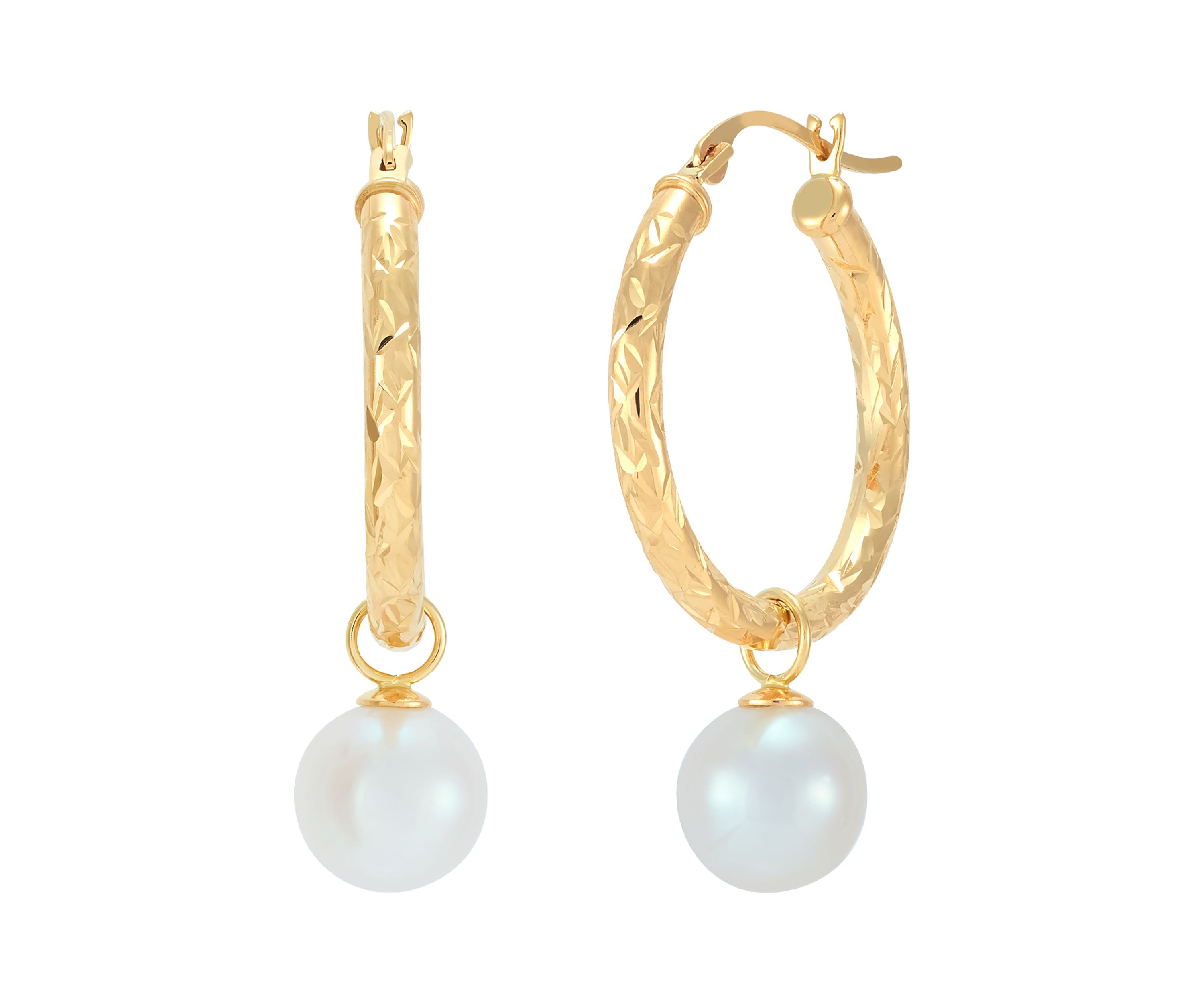 Round Freshwater White Culture Pearl Drop Earring in 10K Yellow Gold
