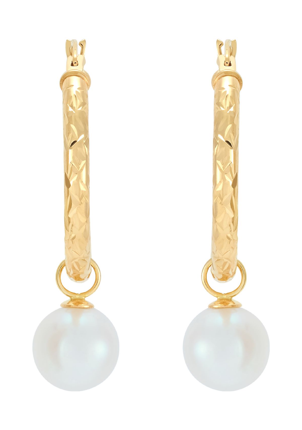 Round Freshwater White Culture Pearl Drop Earring in 10K Yellow Gold