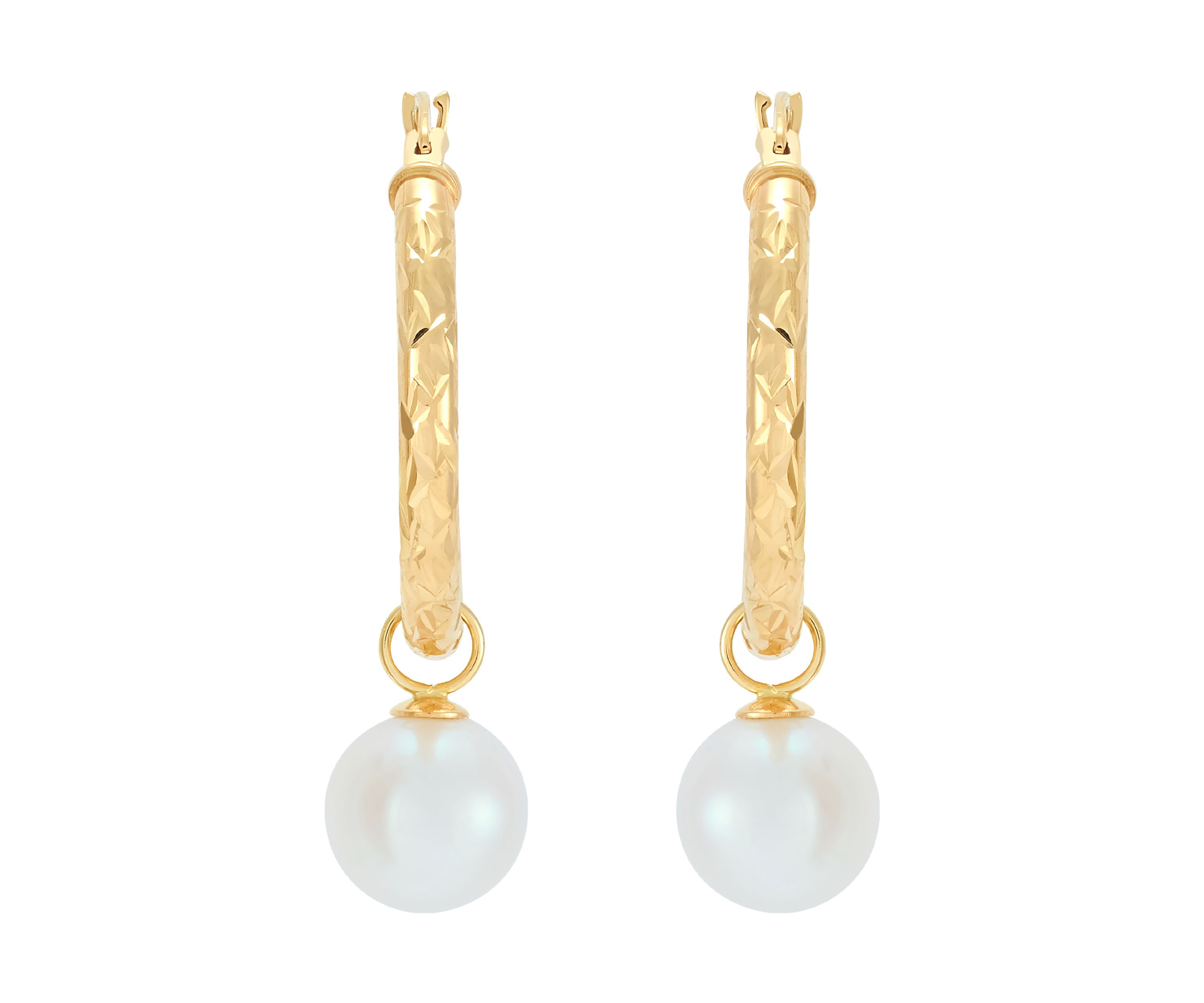 Round Freshwater White Culture Pearl Drop Earring in 10K Yellow Gold