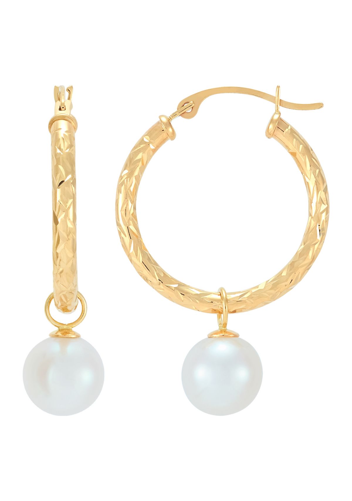 Round Freshwater White Culture Pearl Drop Earring in 10K Yellow Gold