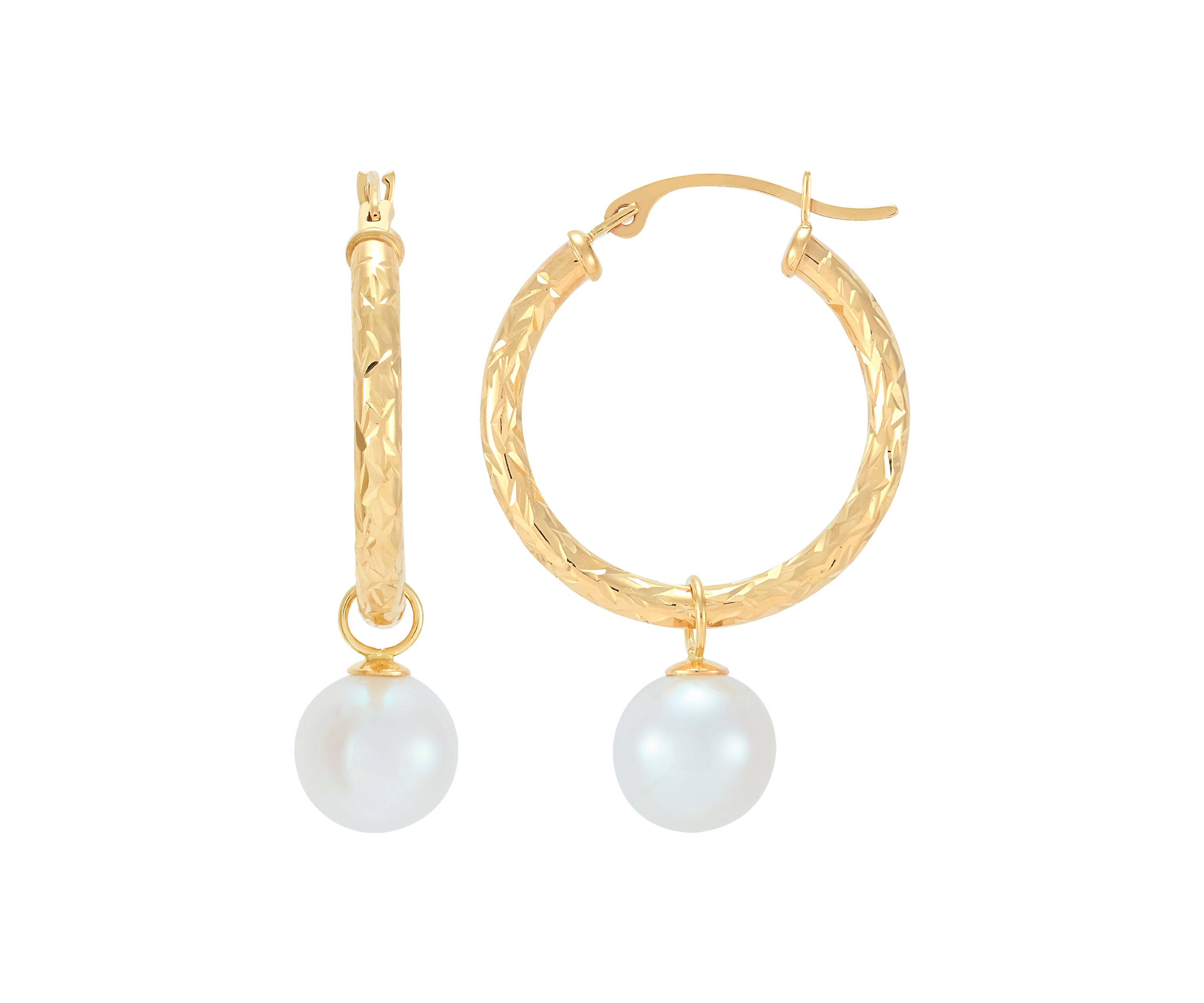 Round Freshwater White Culture Pearl Drop Earring in 10K Yellow Gold