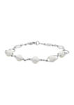 7-7.5 Millimeter Oval Pearl and 1.5 Millimeter Lab Created White Sapphire Bracelet in Sterling Silver