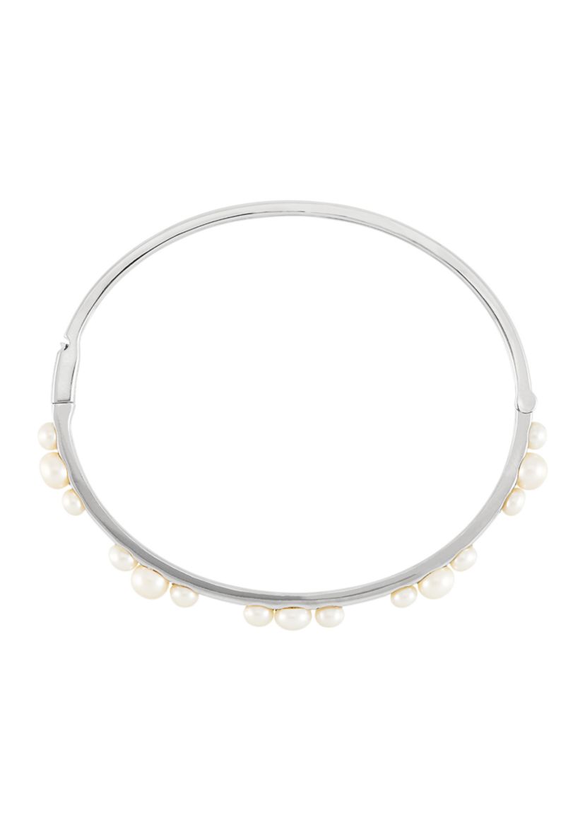 Freshwater Pearl Bangle Bracelet in Sterling Silver