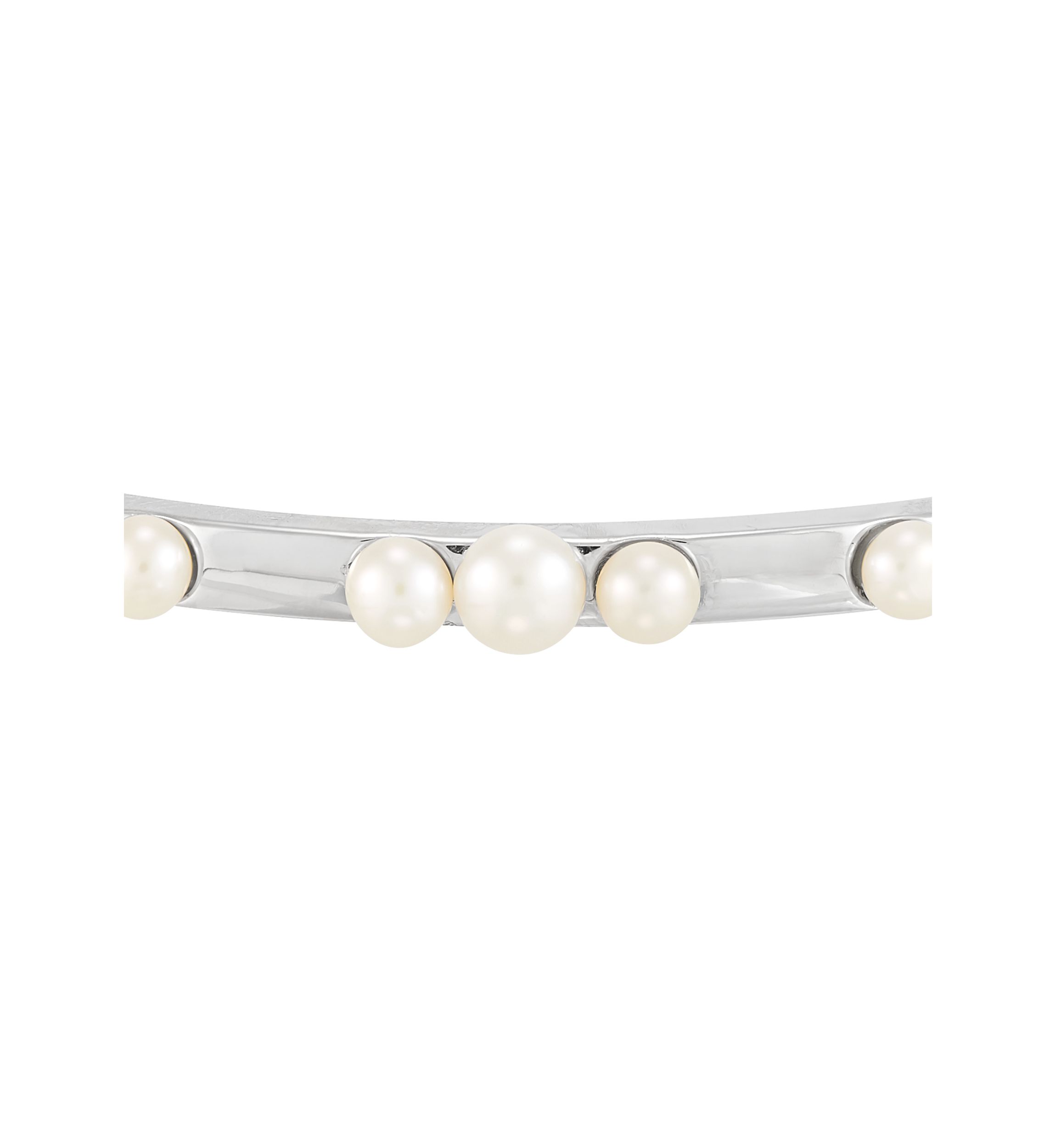 Freshwater Pearl Bangle Bracelet in Sterling Silver
