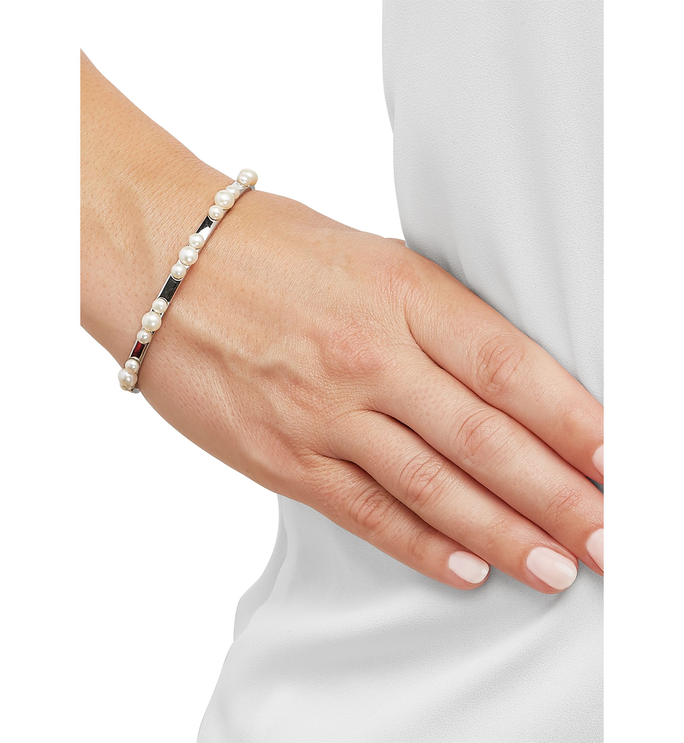 Freshwater Pearl Bangle Bracelet in Sterling Silver