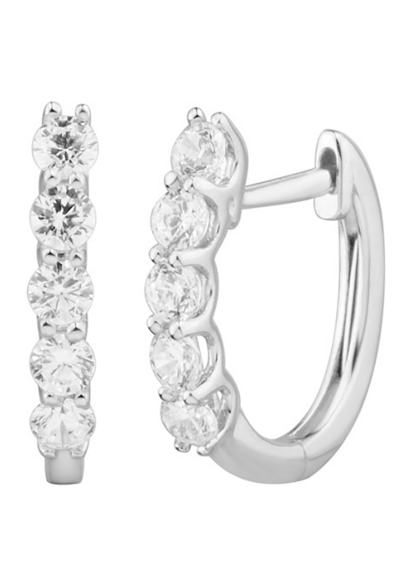1/2 ct. t.w. Diamond Hoop Earrings in 10K White Gold