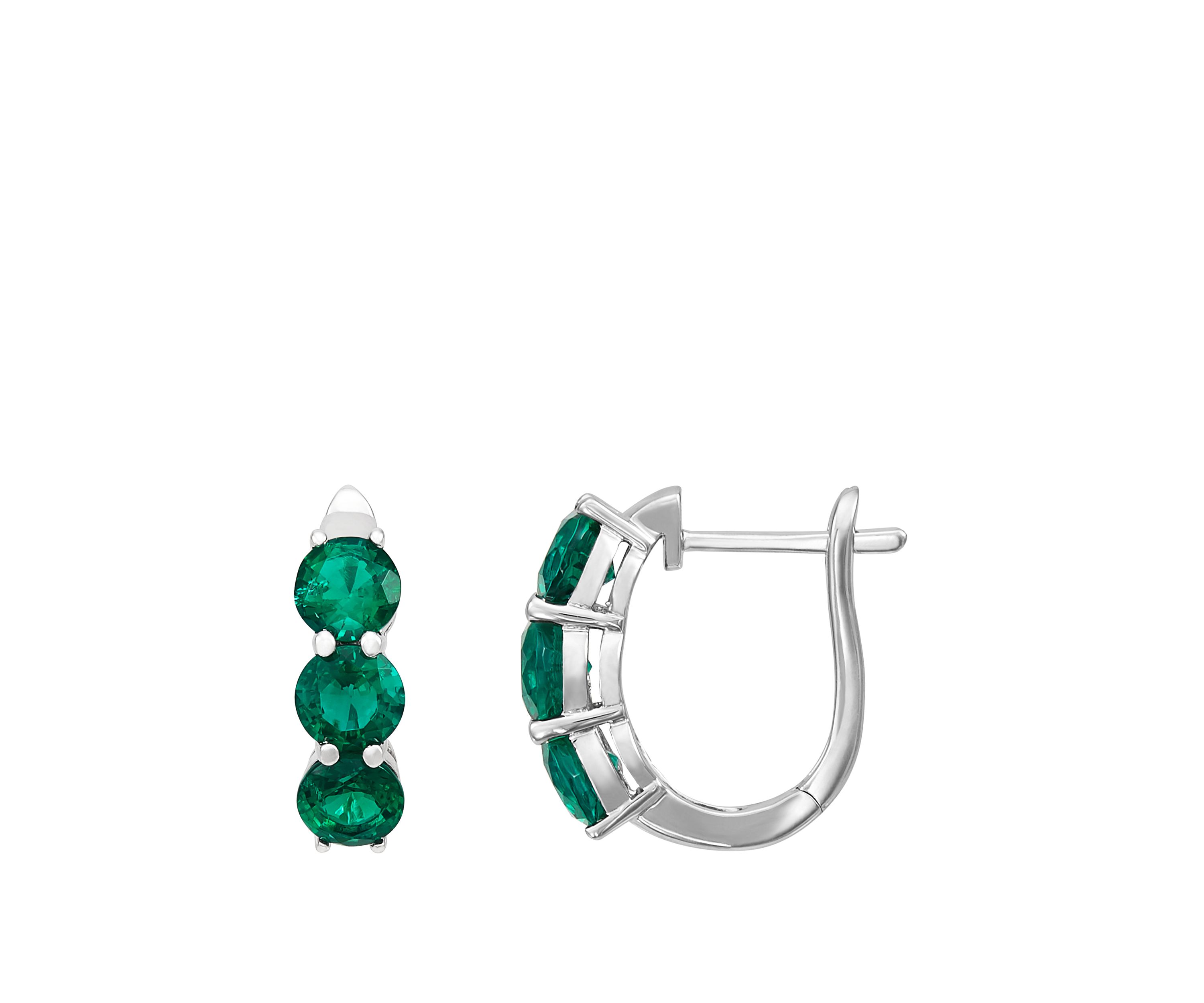 2.64 ct. t.w. Created Emerald Hoop Earrings in Sterling Silver