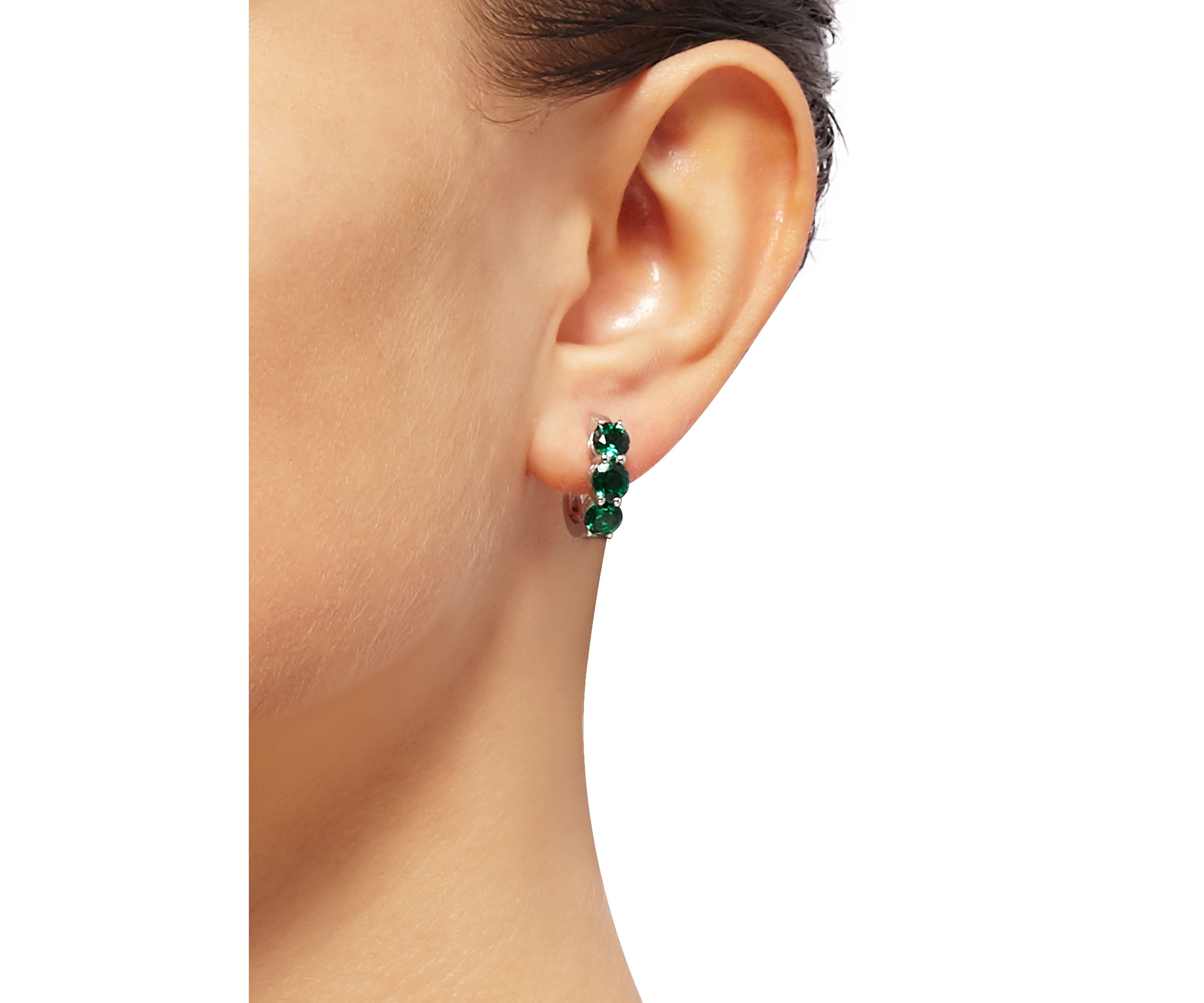2.64 ct. t.w. Created Emerald Hoop Earrings in Sterling Silver