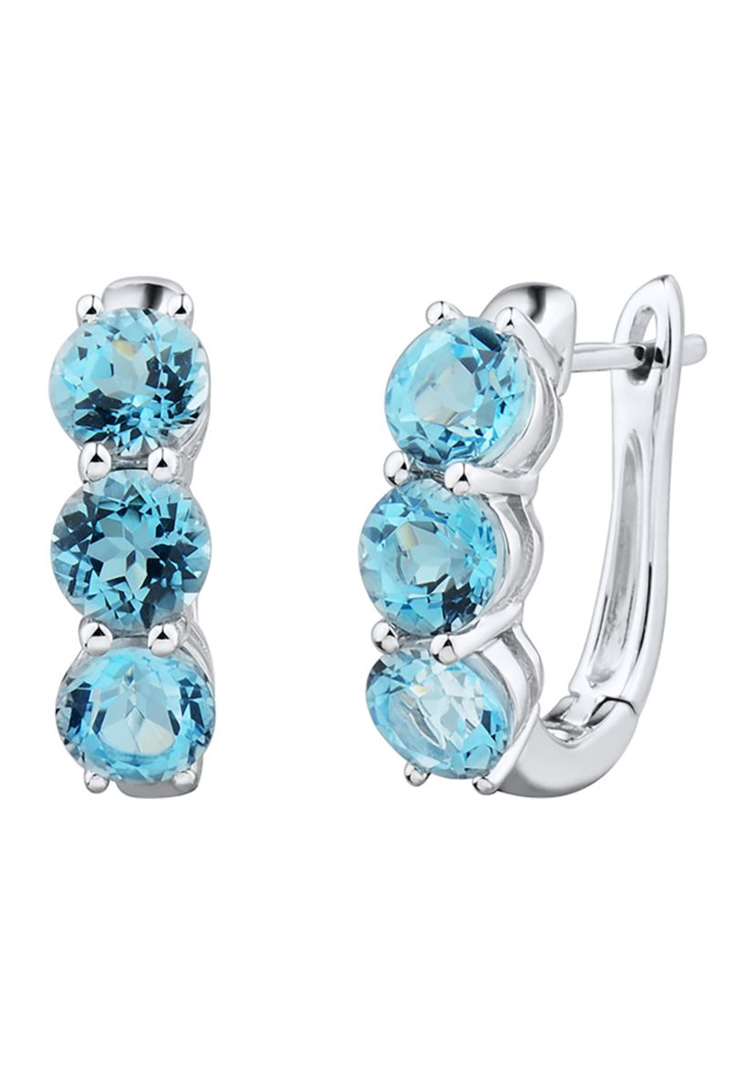 Blue Topaz Hoop Earrings in Sterling Silver