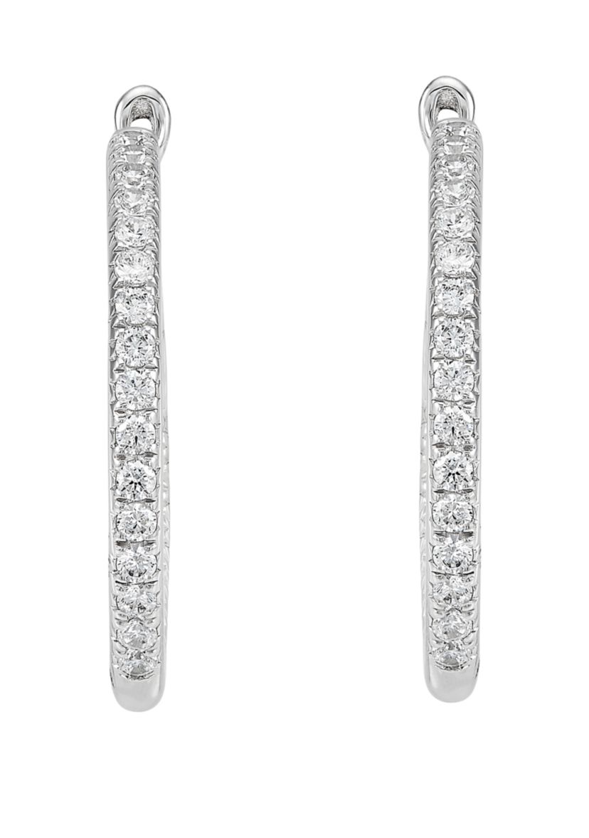 1.0 ct. t.w. Diamond Hoop Earrings in 10k White Gold