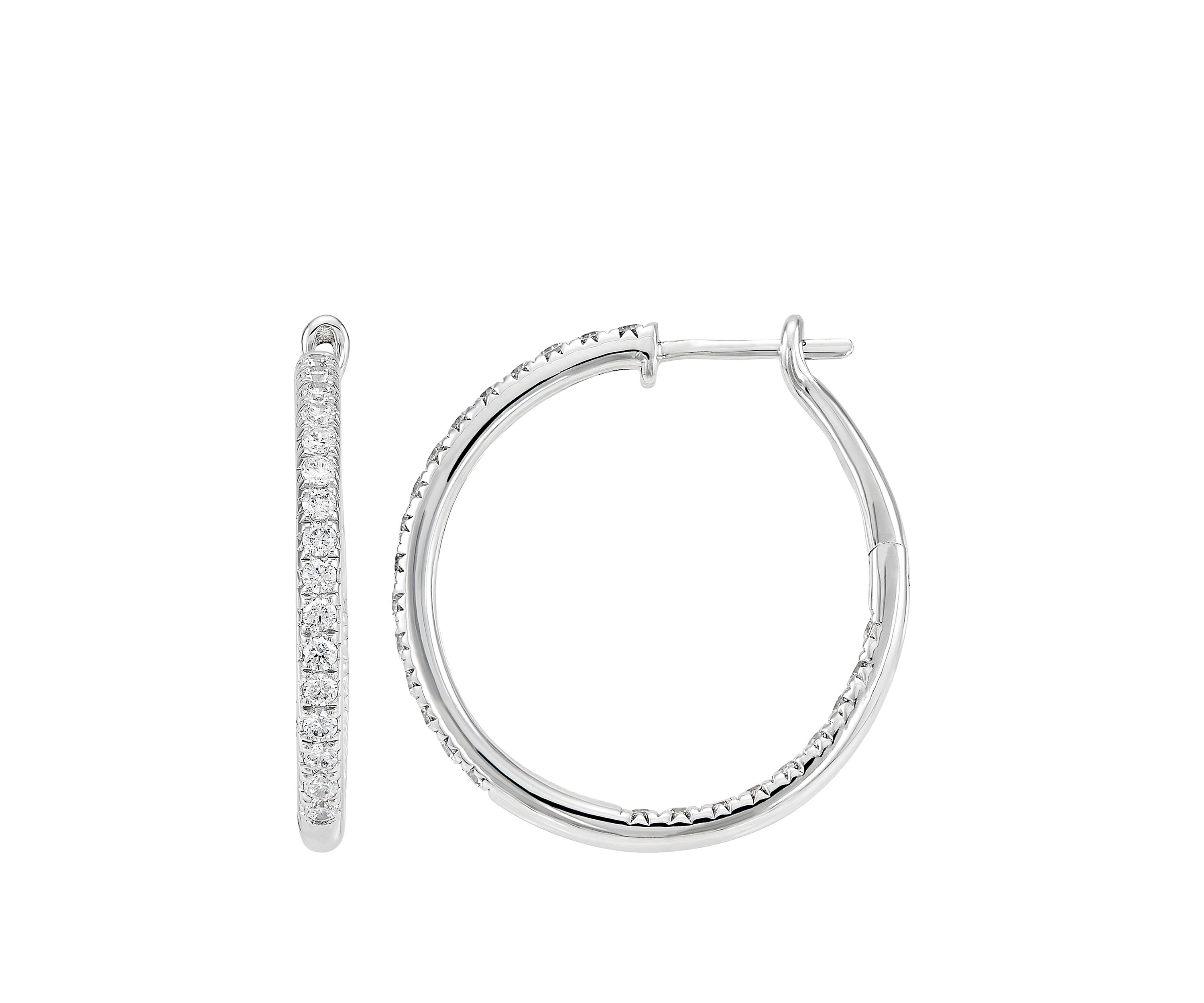 1.0 ct. t.w. Diamond Hoop Earrings in 10k White Gold