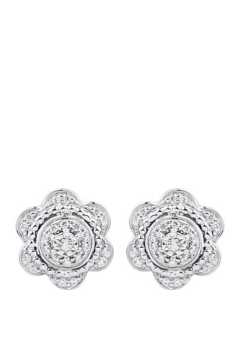 1/5 ct. t.w. Diamond Flower Earrings in Sterling Silver