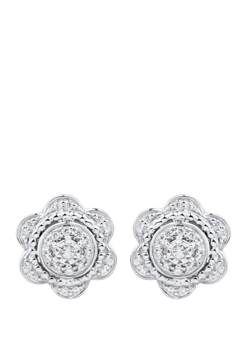 1/5 ct. t.w. Diamond Flower Earrings in Sterling Silver