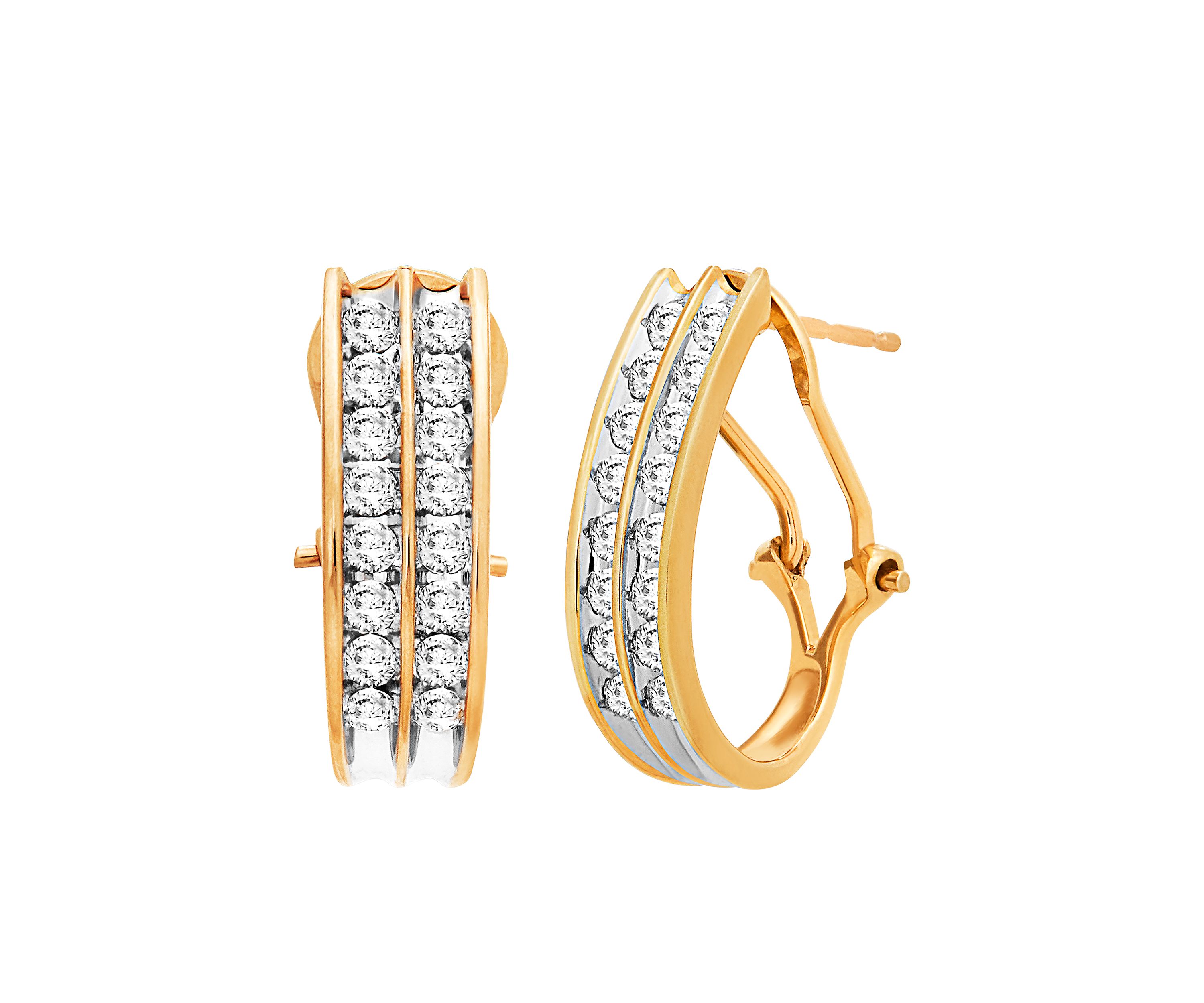  1/2 ct. t.w Diamond Double Hoop Channel Earrings in 10K Yellow Gold 