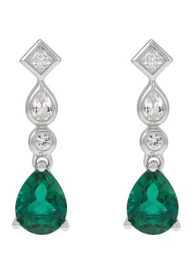 Belk & Co Emerald and White Sapphire Earring in Sterling Silver