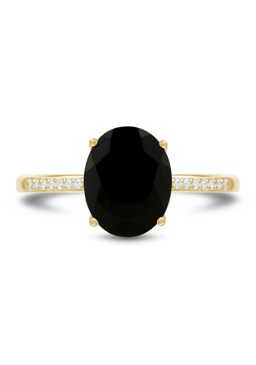 Onyx and Diamond Accent Ring in 10K Yellow Gold
