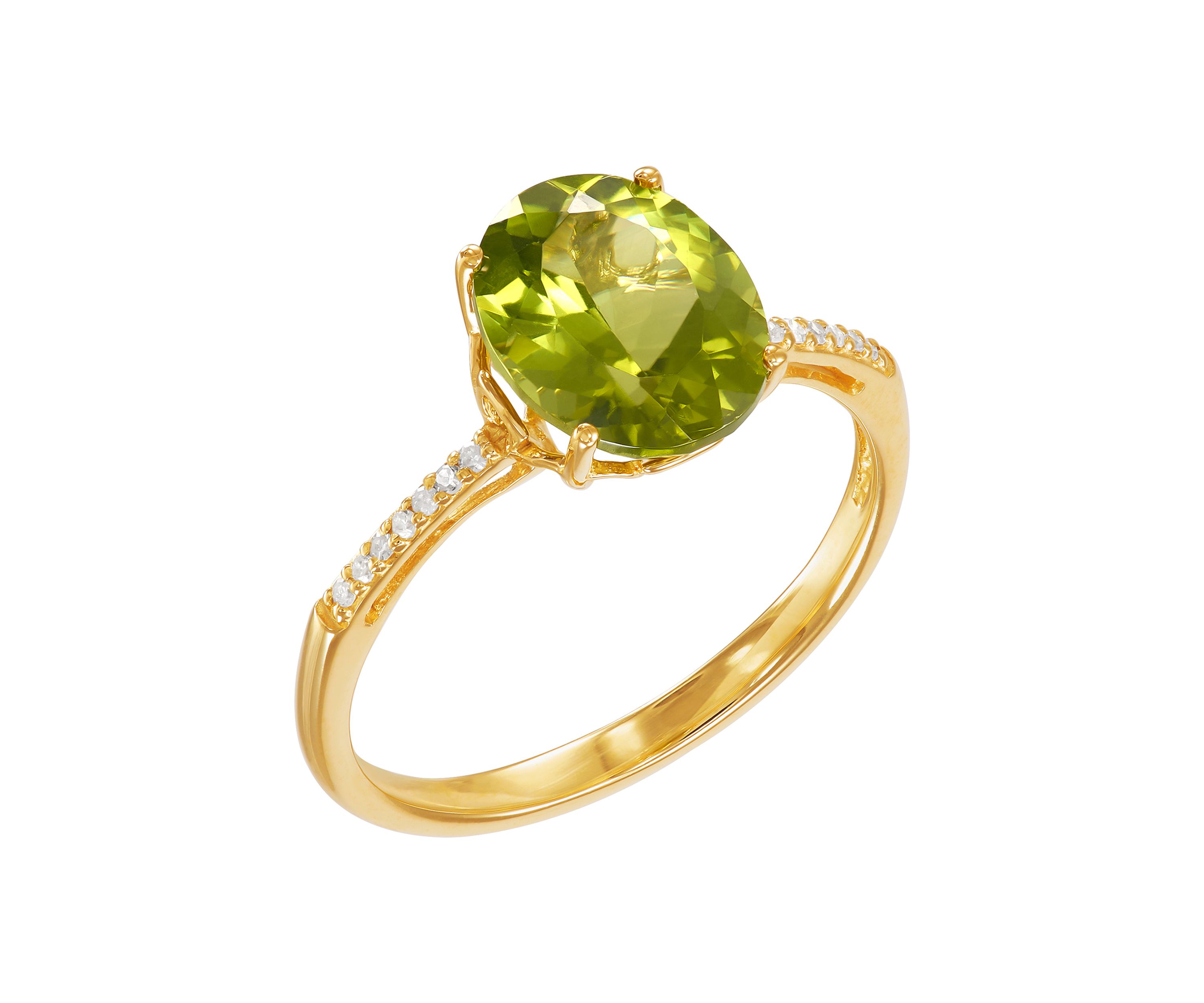 Peridot and 1/20 ct. t.w. Diamond Ring in 10K Yellow Gold