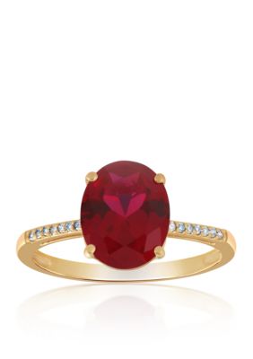 Belk & Co Created Ruby & Diamond Ring in 10K Yellow Gold, Red, 7