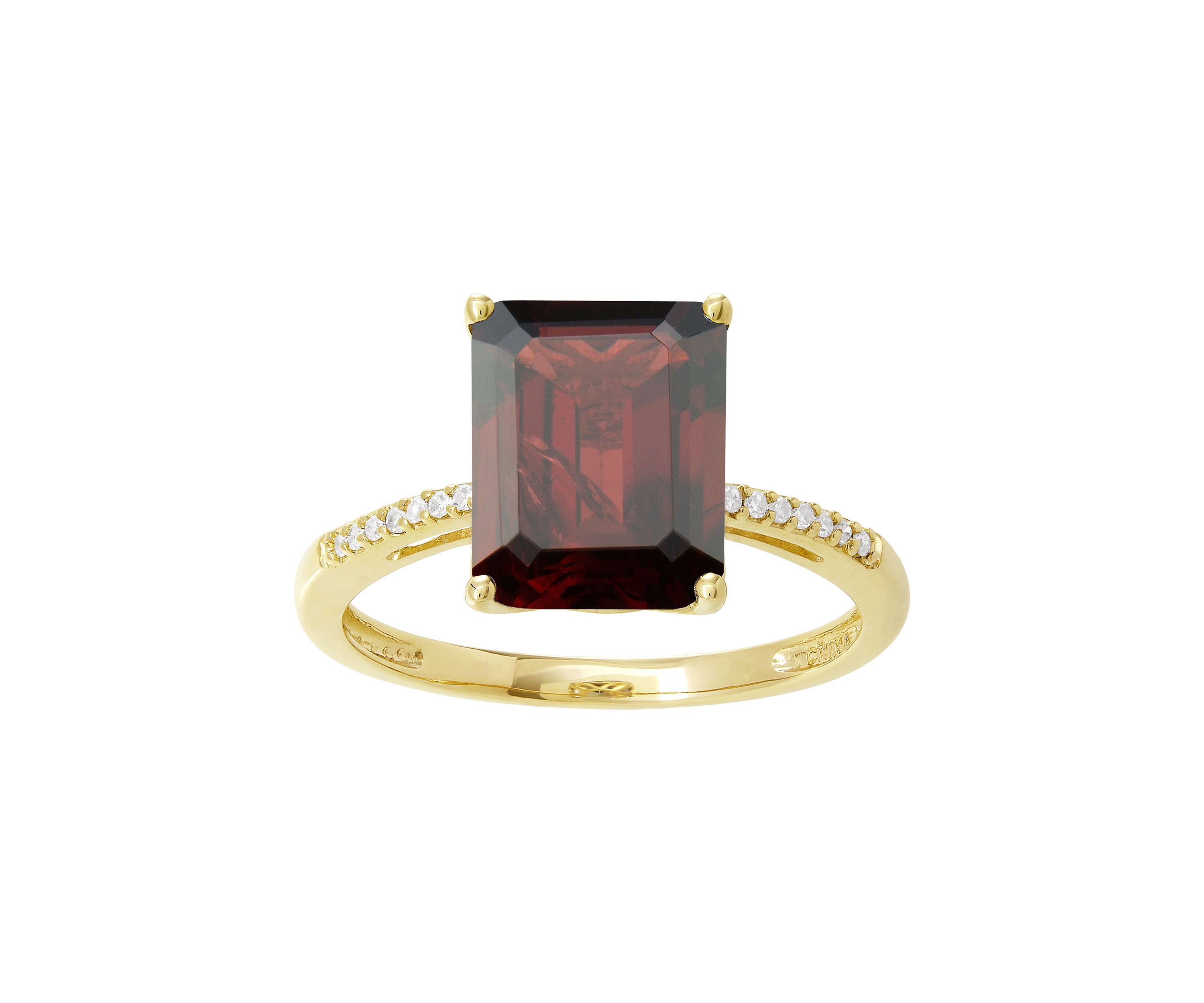 1/10 ct. t.w. Diamond  and Garnet Ring in 10K Yellow Gold