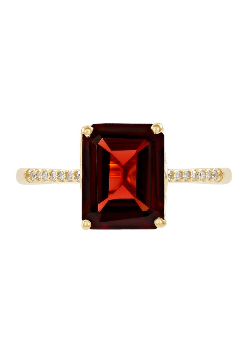  1/10 ct. t.w. Diamond  and Garnet Ring in 10K Yellow Gold