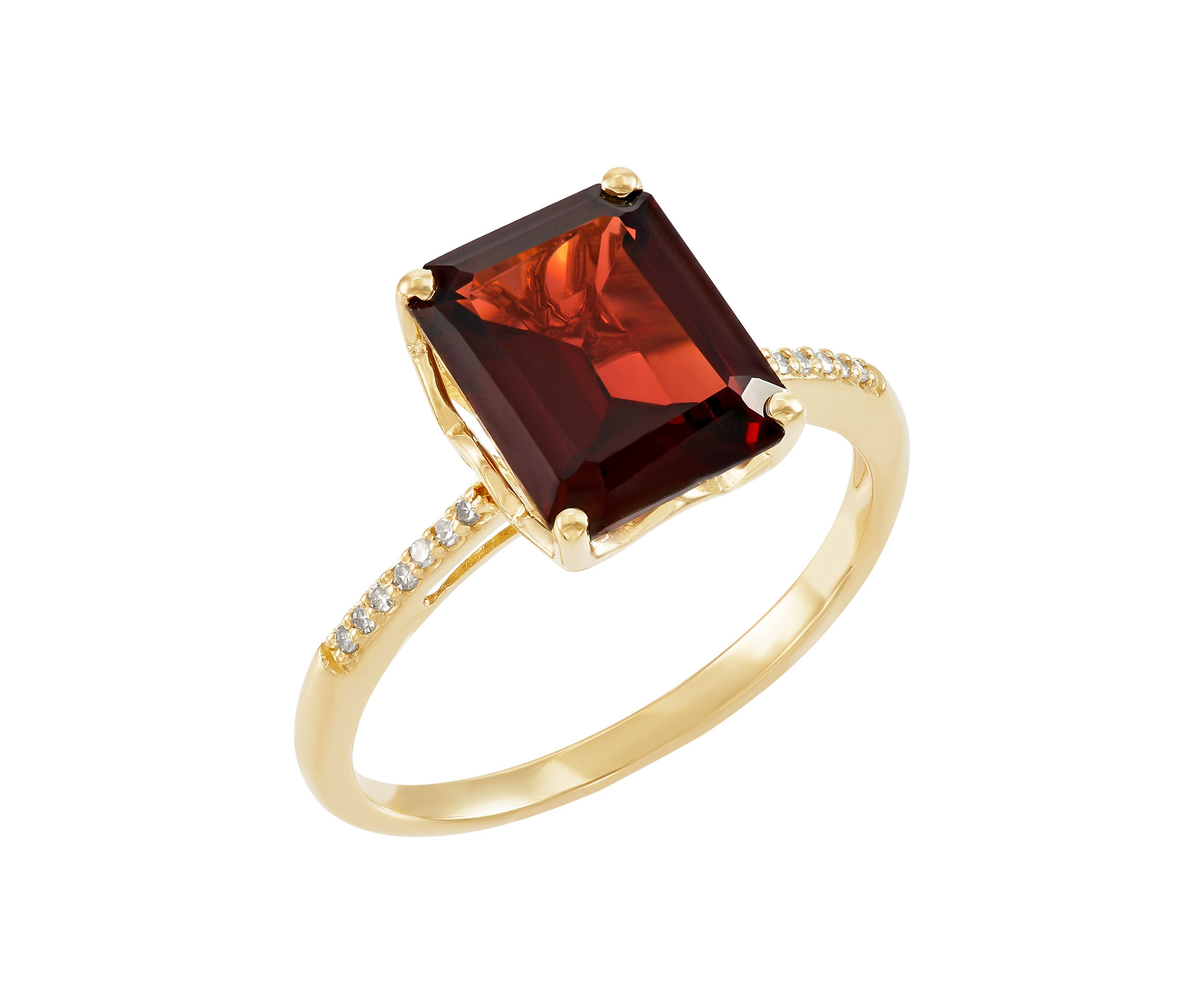  1/10 ct. t.w. Diamond  and Garnet Ring in 10K Yellow Gold