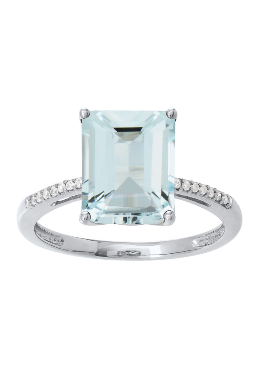   1/10 ct. t.w. Diamond  and Aqua Ring in 10K White Gold