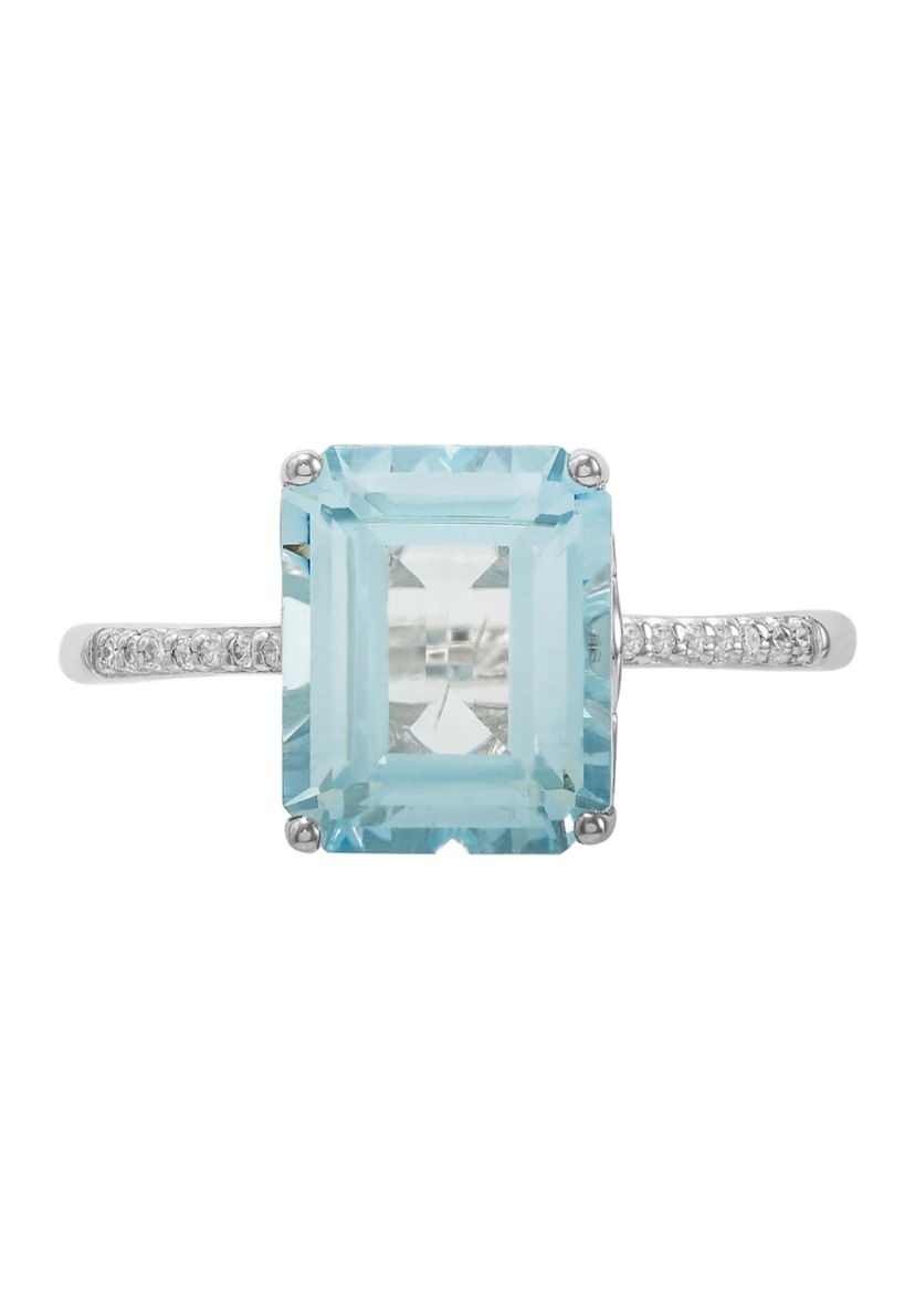   1/10 ct. t.w. Diamond  and Aqua Ring in 10K White Gold