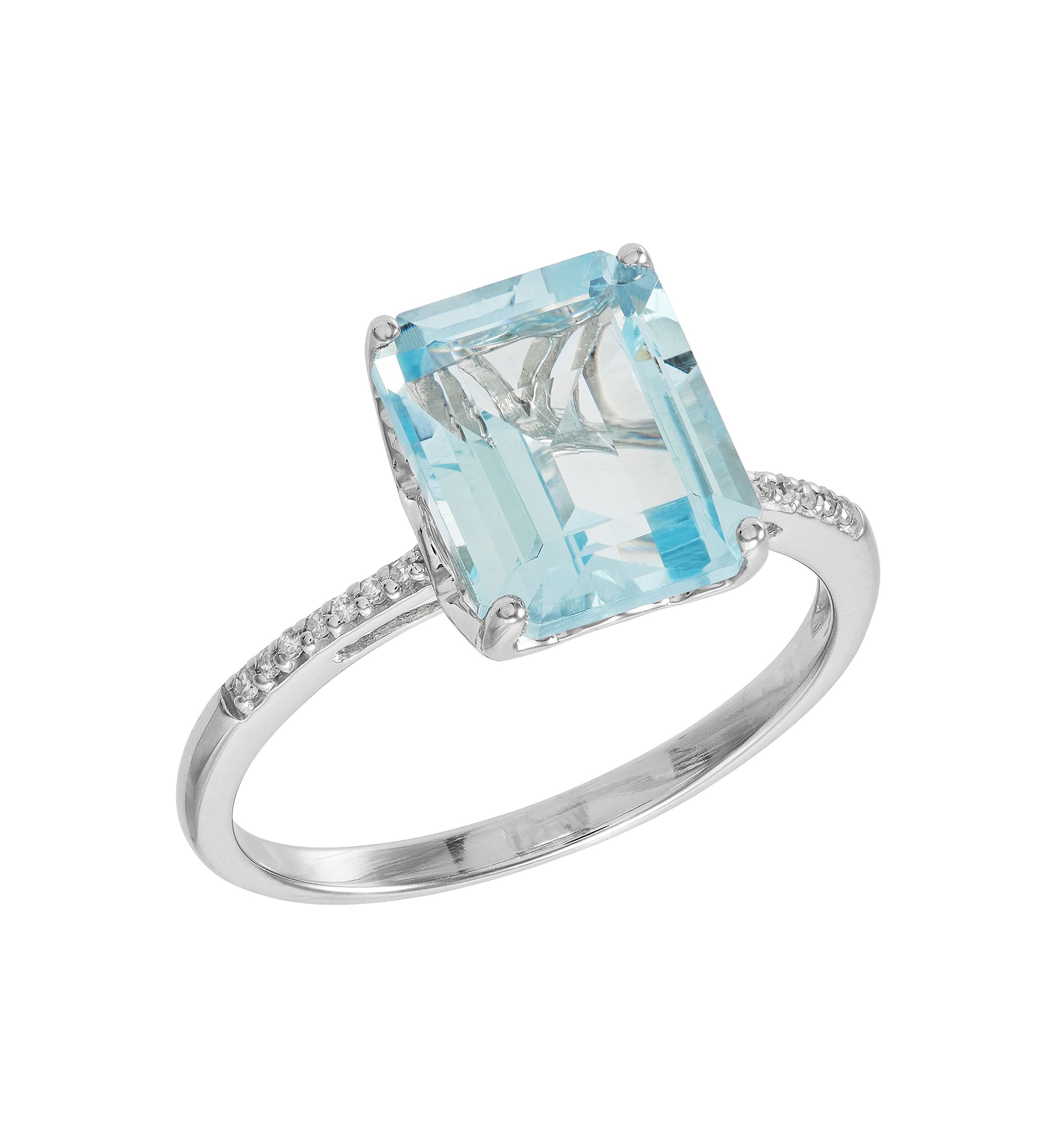   1/10 ct. t.w. Diamond  and Aqua Ring in 10K White Gold
