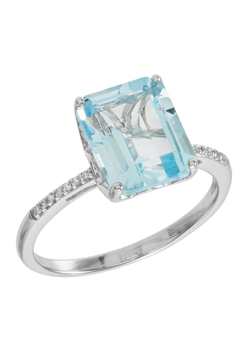   1/10 ct. t.w. Diamond  and Aqua Ring in 10K White Gold