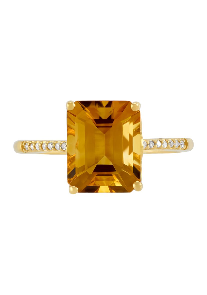 Citrine and 1/20 ct. t.w. Diamond Ring in 10K Yellow Gold