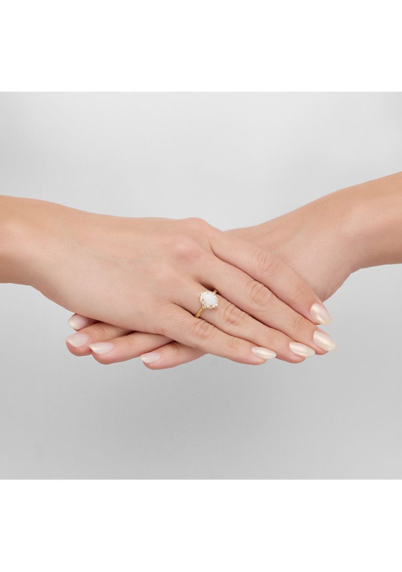 Opal and 1/5 ct. t.w. Diamond Ring in 10K Yellow Gold