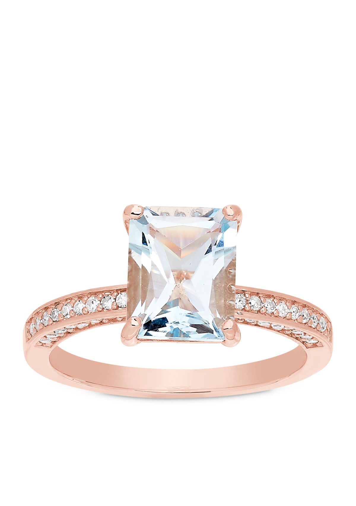 10K Rose Gold Aquamarine Diamond Engagement Ring