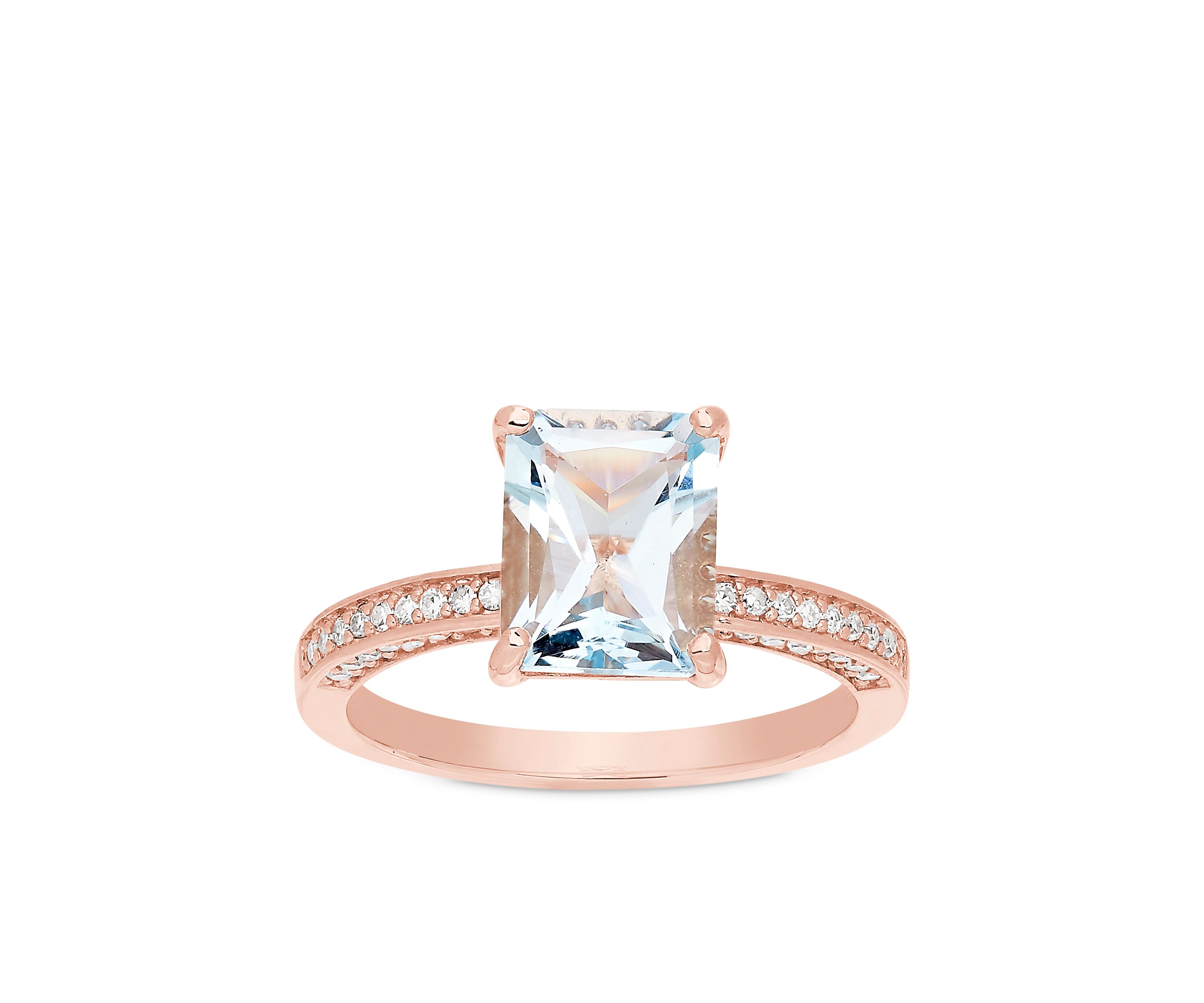 10K Rose Gold Aquamarine Diamond Engagement Ring