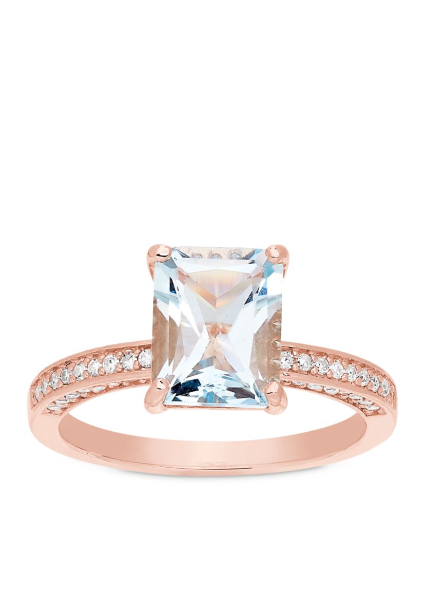 10K Rose Gold Aquamarine Diamond Engagement Ring