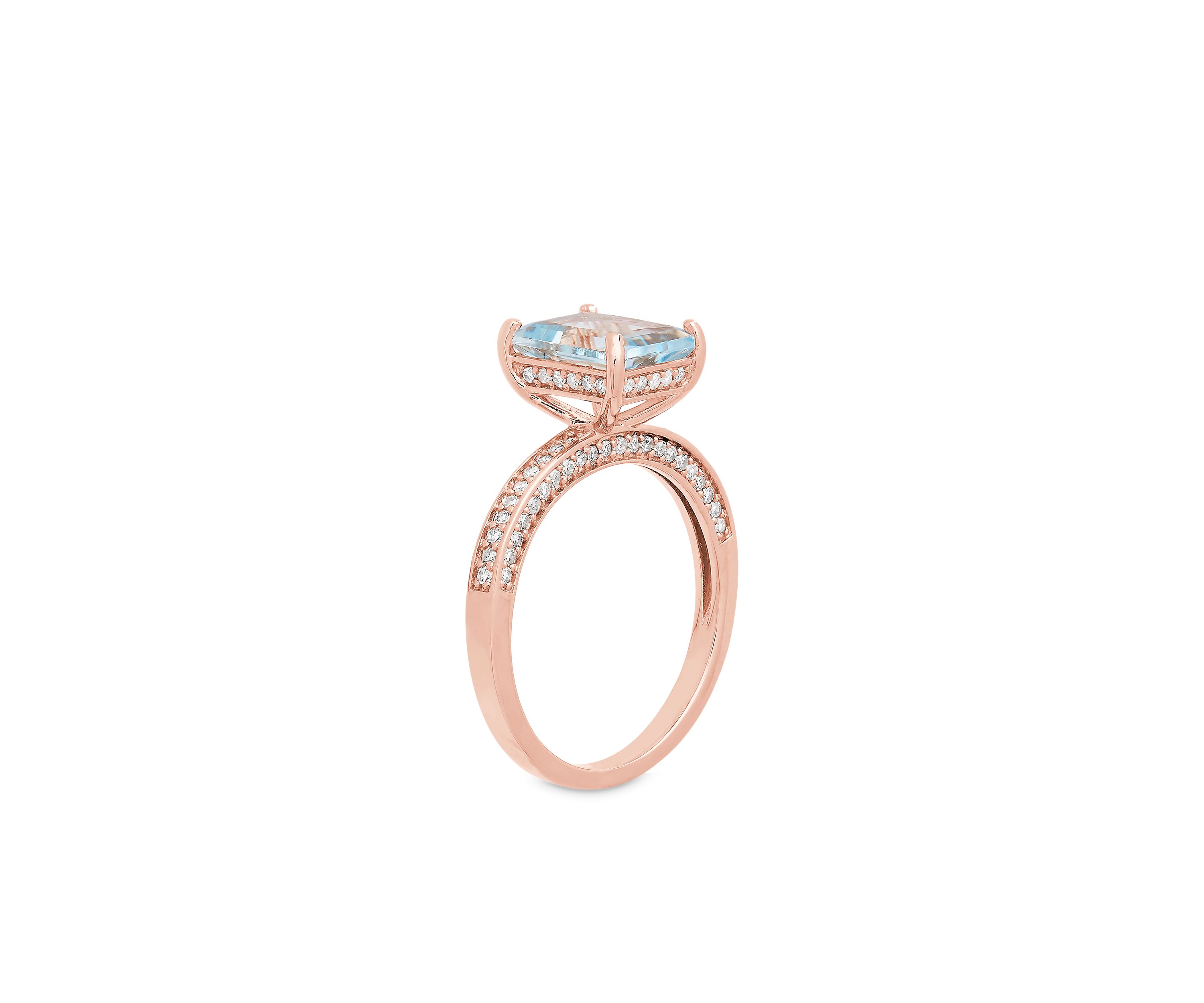 10K Rose Gold Aquamarine Diamond Engagement Ring