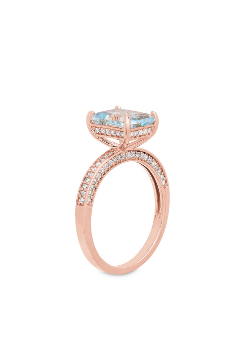 10K Rose Gold Aquamarine Diamond Engagement Ring