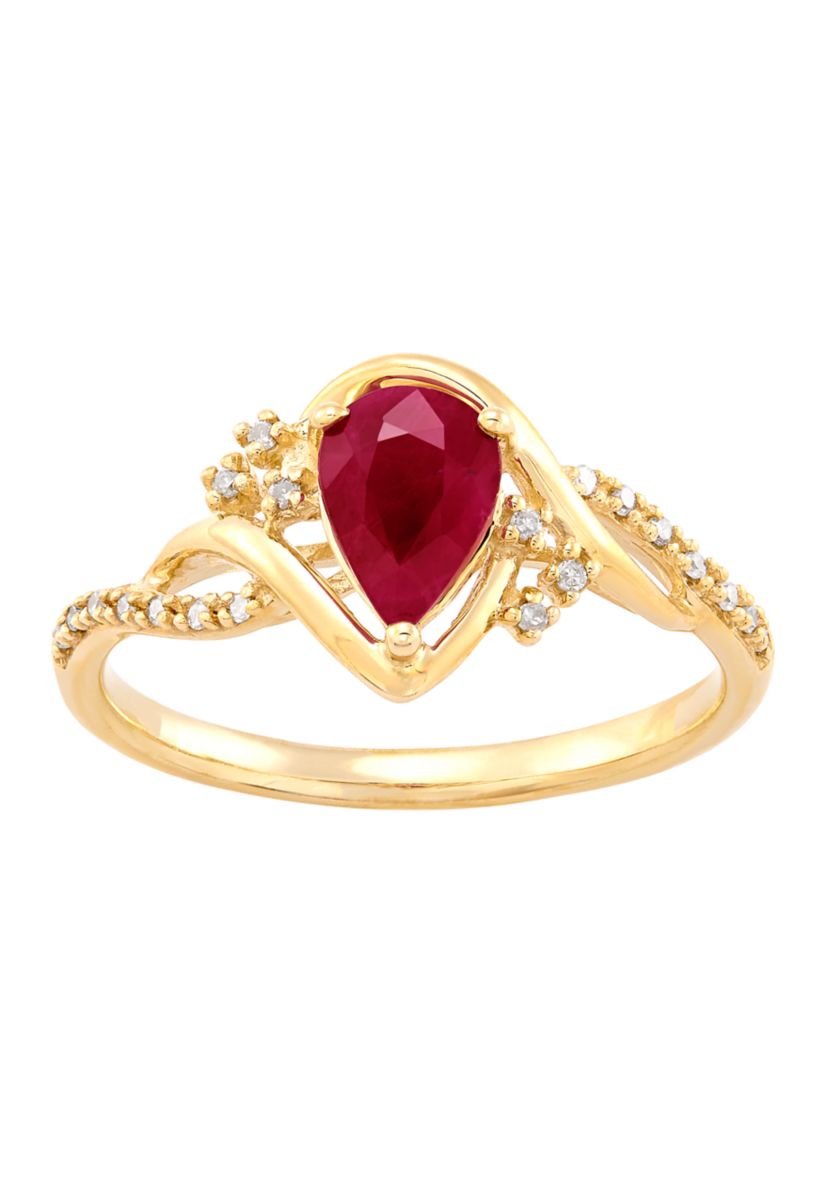 Ruby and Diamond Accent Ring in 10K Yellow Gold