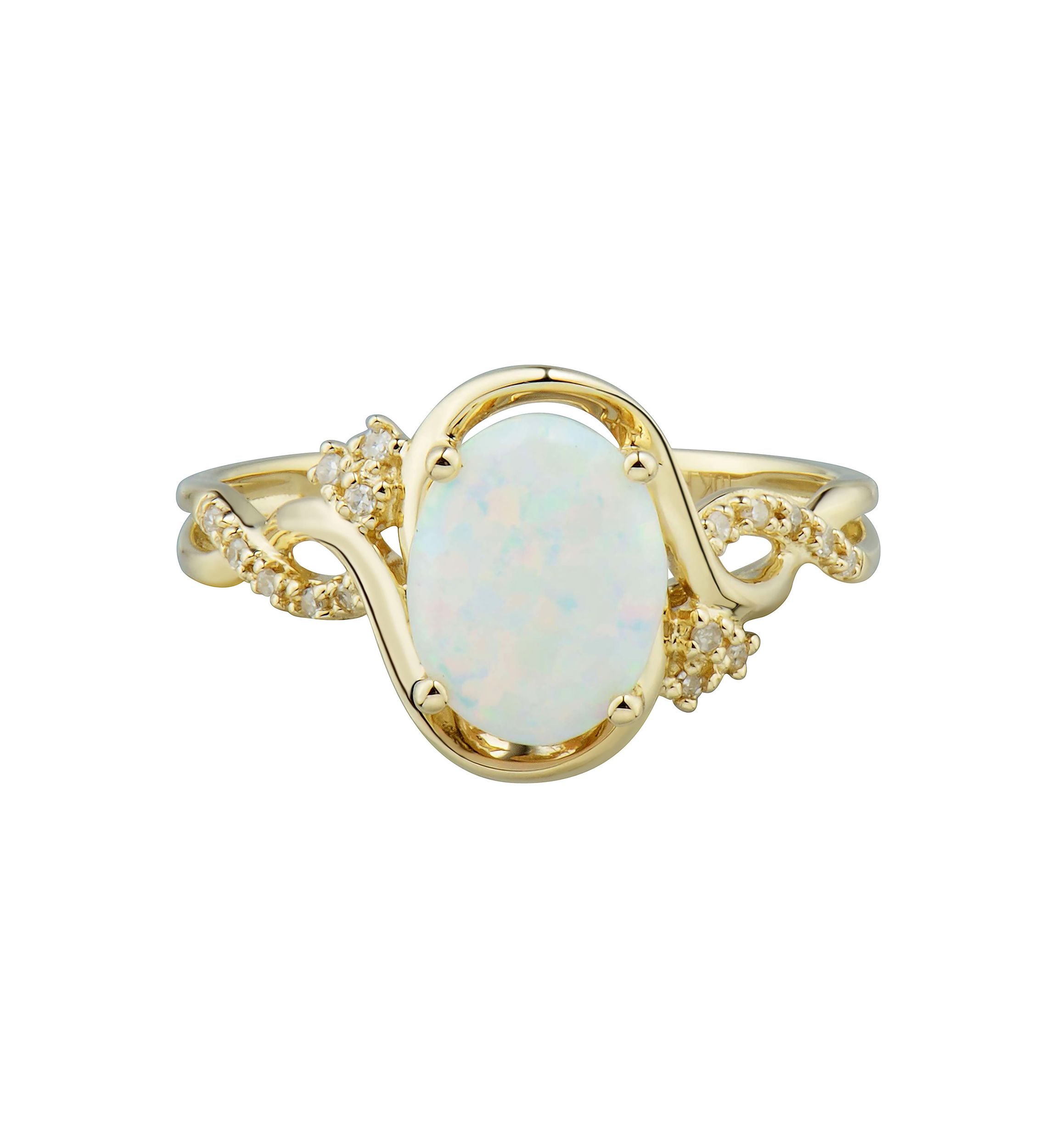 1/10 ct. t.w. Lab Created Diamond and Opal Ring in 10K Yellow Gold