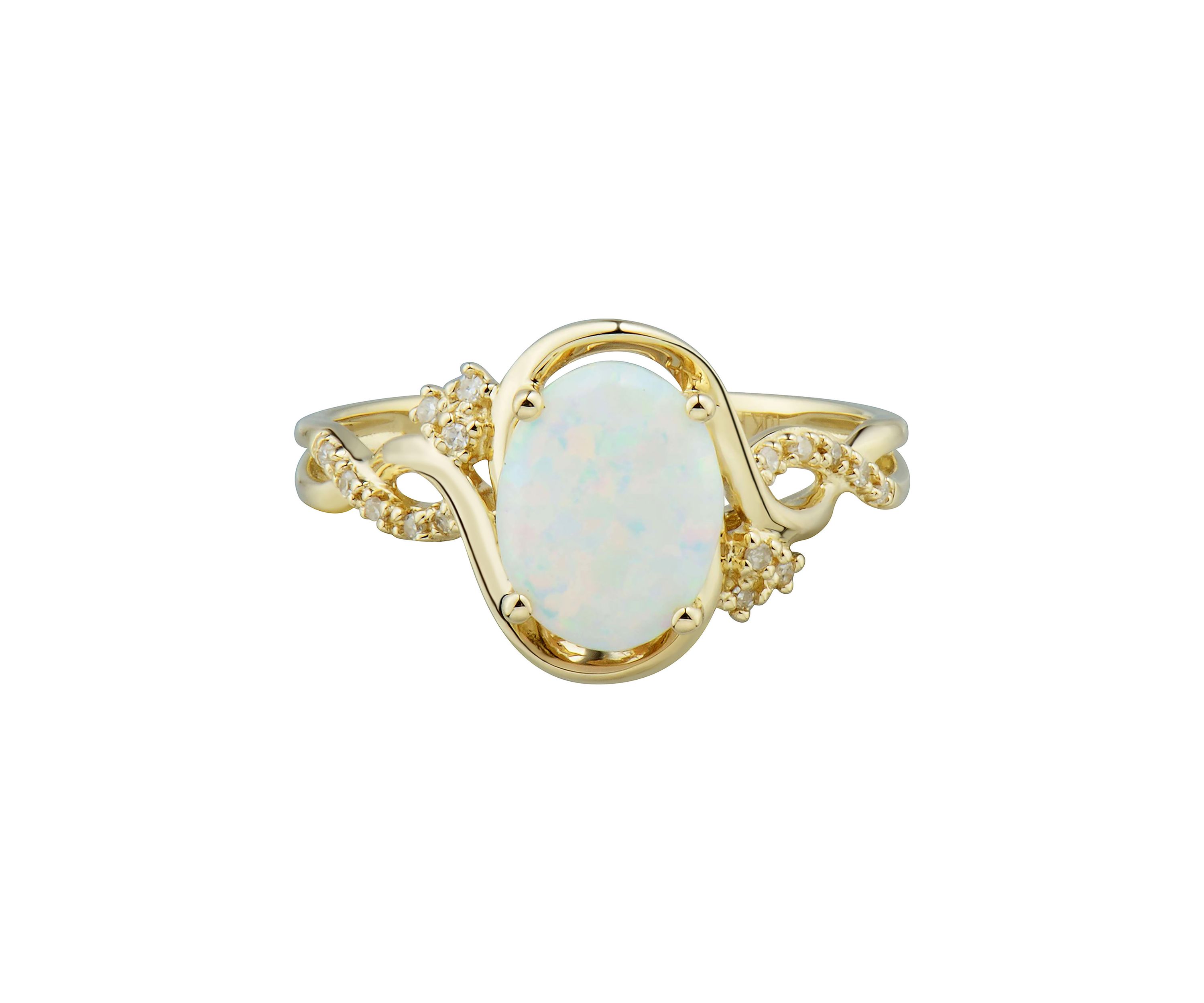 1/10 ct. t.w. Lab Created Diamond and Opal Ring in 10K Yellow Gold
