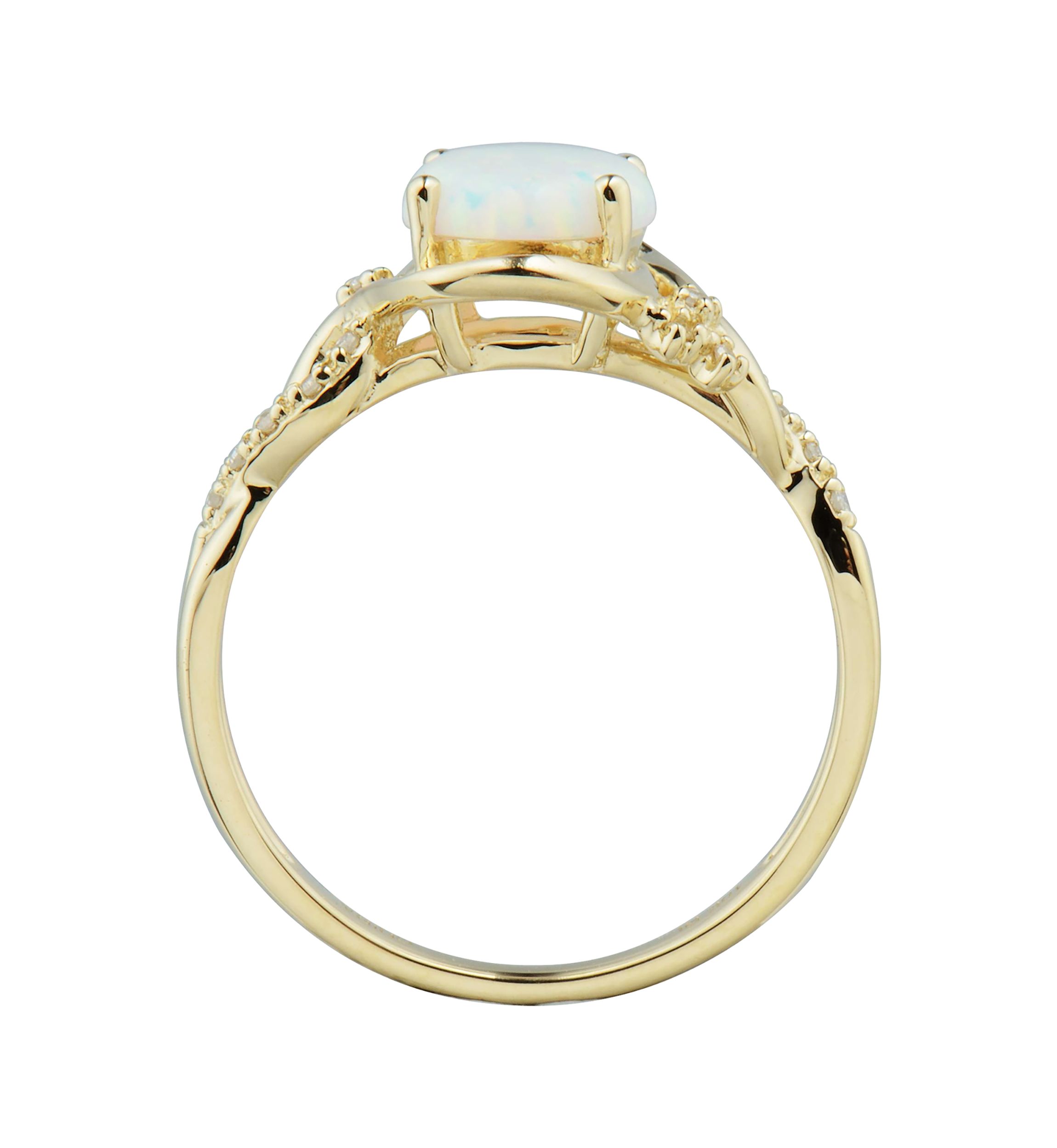 1/10 ct. t.w. Lab Created Diamond and Opal Ring in 10K Yellow Gold