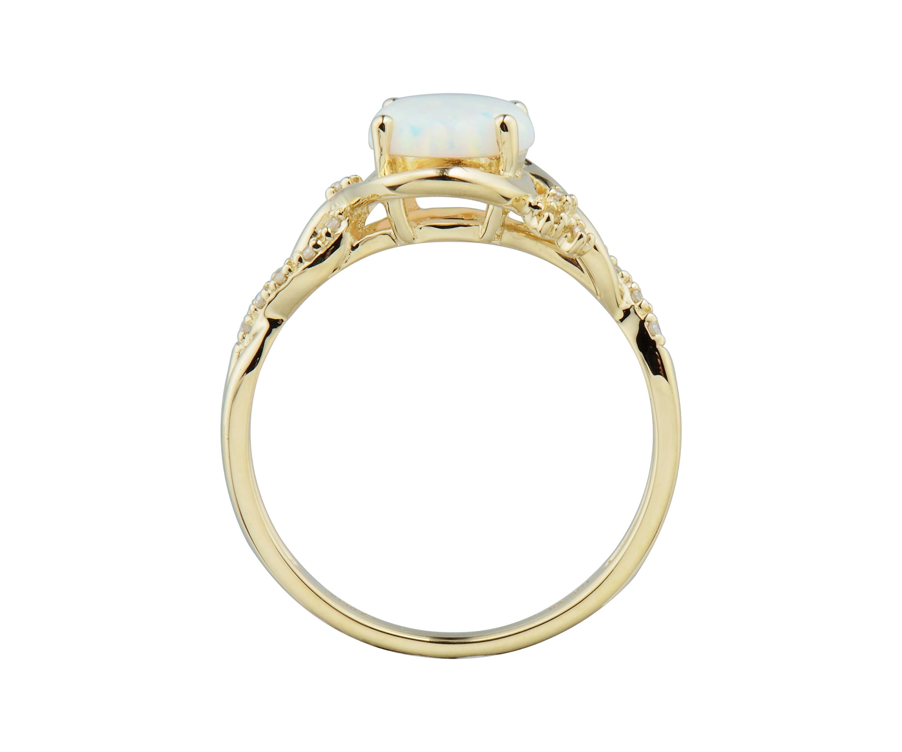 1/10 ct. t.w. Lab Created Diamond and Opal Ring in 10K Yellow Gold
