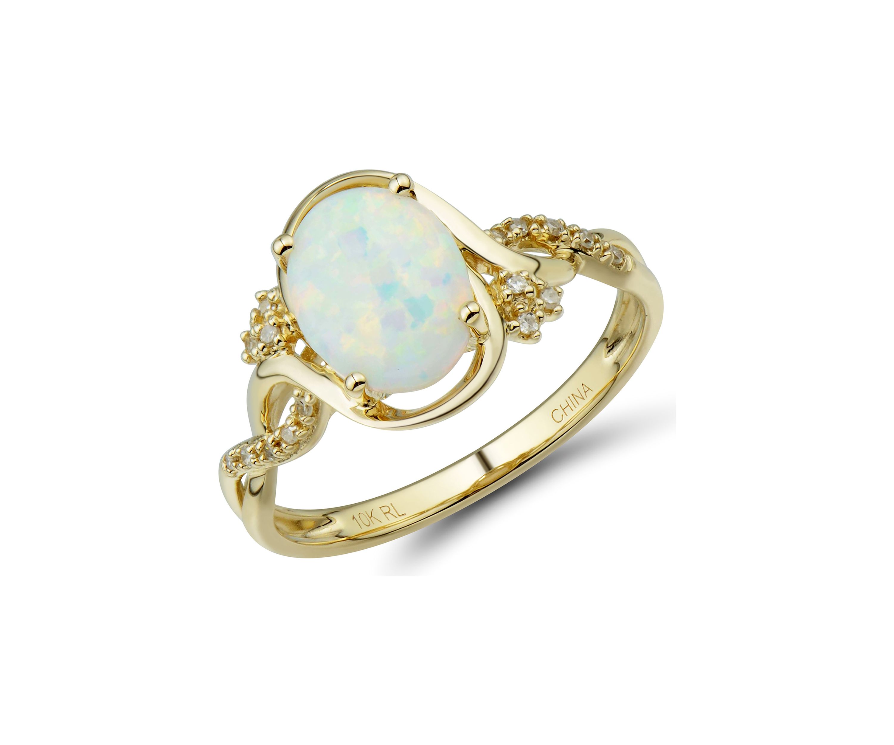 1/10 ct. t.w. Lab Created Diamond and Opal Ring in 10K Yellow Gold