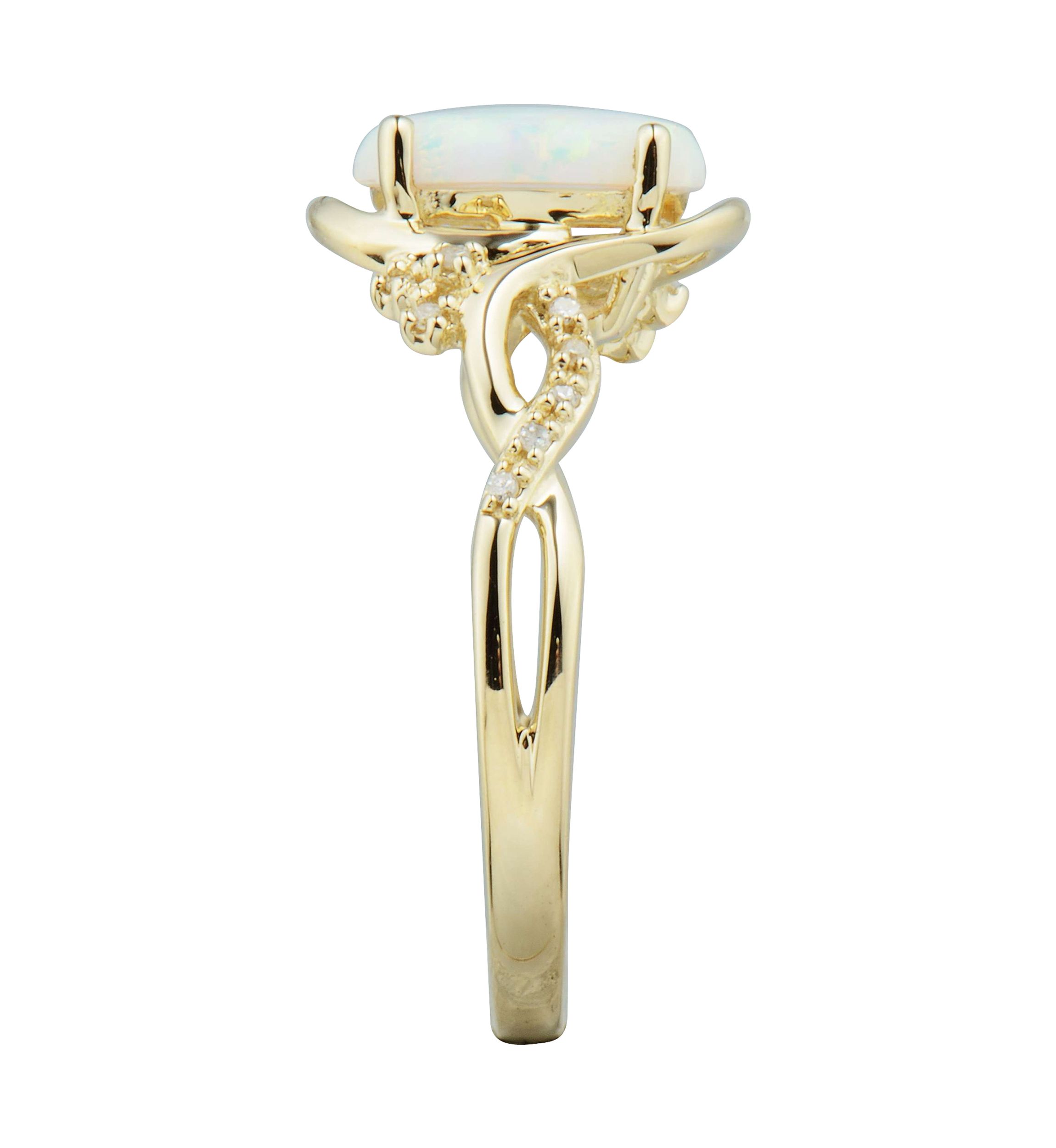 1/10 ct. t.w. Lab Created Diamond and Opal Ring in 10K Yellow Gold