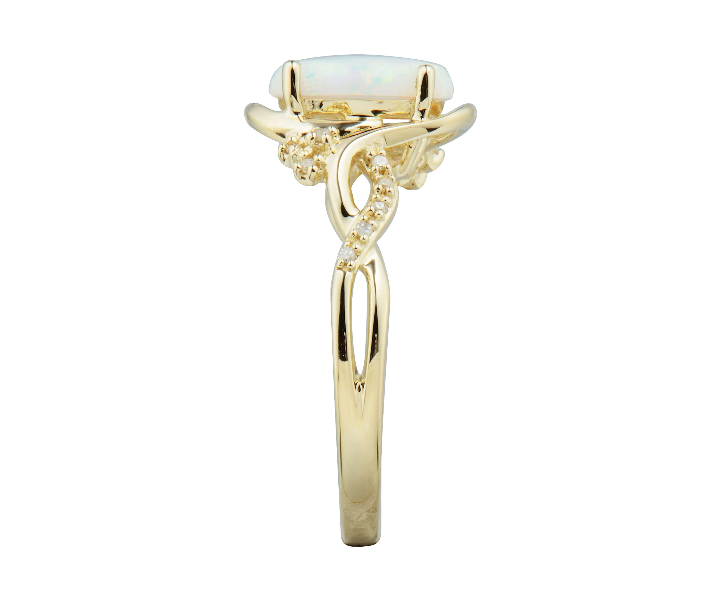 1/10 ct. t.w. Lab Created Diamond and Opal Ring in 10K Yellow Gold